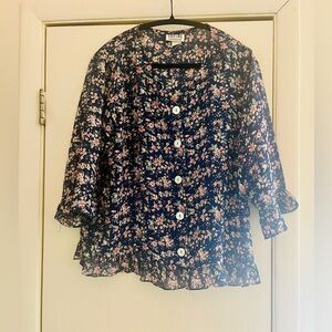 Vtg 90s Blossom Girlhoodcore Cottagecore Garden Prairie Ruffle Swing Blouse M
